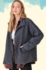 Ladies Fall Winter Jacket Quilted Cotton Triangle Twisted Thickened Knitting Double Pocket Turn Down Collar Coat