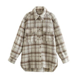 Plaid Woolen Loose Lapels Two-Color Coat for Women