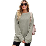 Casual Oversize Solid Color Pullover Women Autumn Winter Thread Knitted Long Sleeved Sweater Women