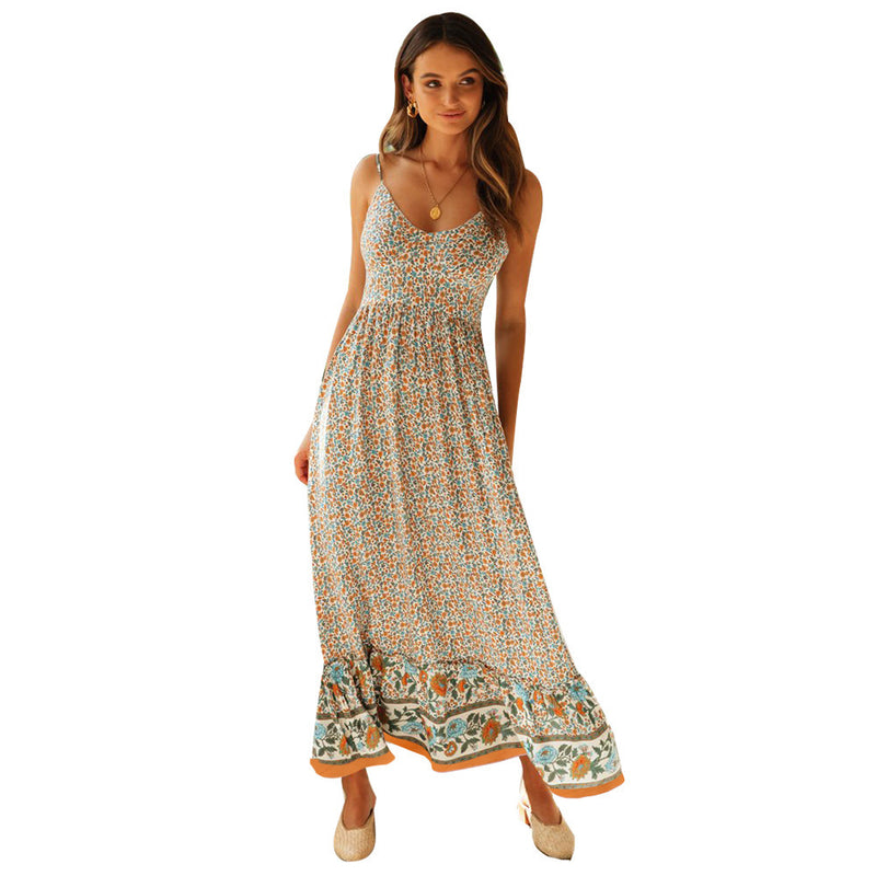 Summer Swing  Women Clothing Bohemian V-neck Strap Floral Dress