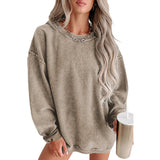 Casual Oversize Solid Color Pullover Women Autumn Winter Thread Knitted Long Sleeved Sweater Women