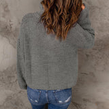 Half Open Collar Long Sleeved Top Solid Color Loose High Collar Sunken Stripe Pullover Sweater for Women