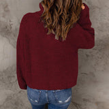 Half Open Collar Long Sleeved Top Solid Color Loose High Collar Sunken Stripe Pullover Sweater for Women