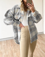 Women Clothing Plaid Large Pocket Coarse Wool Coat