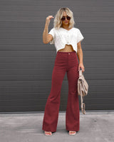 Pure Color Corduroy Elegant Women Trousers Bootcut Trousers High Waist Casual Pants