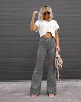 Pure Color Corduroy Elegant Women Trousers Bootcut Trousers High Waist Casual Pants