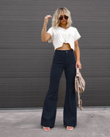 Pure Color Corduroy Elegant Women Trousers Bootcut Trousers High Waist Casual Pants