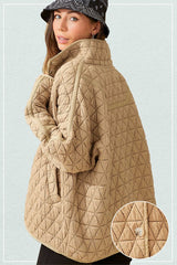 Ladies Fall Winter Jacket Quilted Cotton Triangle Twisted Thickened Knitting Double Pocket Turn Down Collar Coat