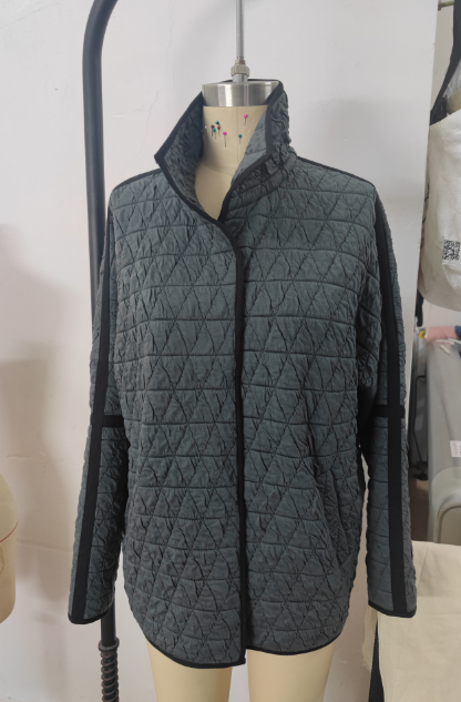 Ladies Fall Winter Jacket Quilted Cotton Triangle Twisted Thickened Knitting Double Pocket Turn Down Collar Coat