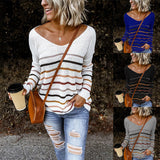 Sweater Women Striped Large V-neck Sweater Loose Casual Sweater Spot