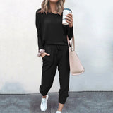 Spot New Women Clothing   Loose-Fitting Solid Color Long Sleeves Casual Suit