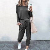 Spot New Women Clothing   Loose-Fitting Solid Color Long Sleeves Casual Suit