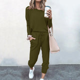 Spot New Women Clothing   Loose-Fitting Solid Color Long Sleeves Casual Suit