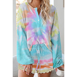 Tie-dyed Printed Casual Long Sleeve Shorts Set