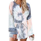 Tie-dyed Printed Casual Long Sleeve Shorts Set