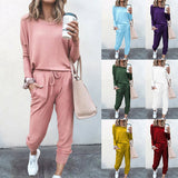 Spot New Women Clothing   Loose-Fitting Solid Color Long Sleeves Casual Suit