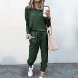 Spot New Women Clothing   Loose-Fitting Solid Color Long Sleeves Casual Suit