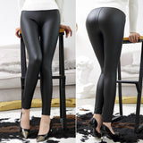 High Waist Faux Leather Pants Bright Leather Leggings High Elastic Women Fleece-Lined Feet Pants Cropped Pants