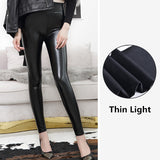 High Waist Faux Leather Pants Bright Leather Leggings High Elastic Women Fleece-Lined Feet Pants Cropped Pants