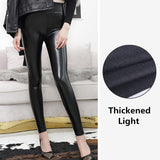 High Waist Faux Leather Pants Bright Leather Leggings High Elastic Women Fleece-Lined Feet Pants Cropped Pants