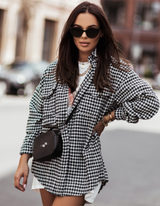 Houndstooth Brushed Shacket Coat