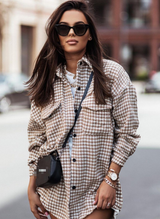 Houndstooth Brushed Shacket Coat