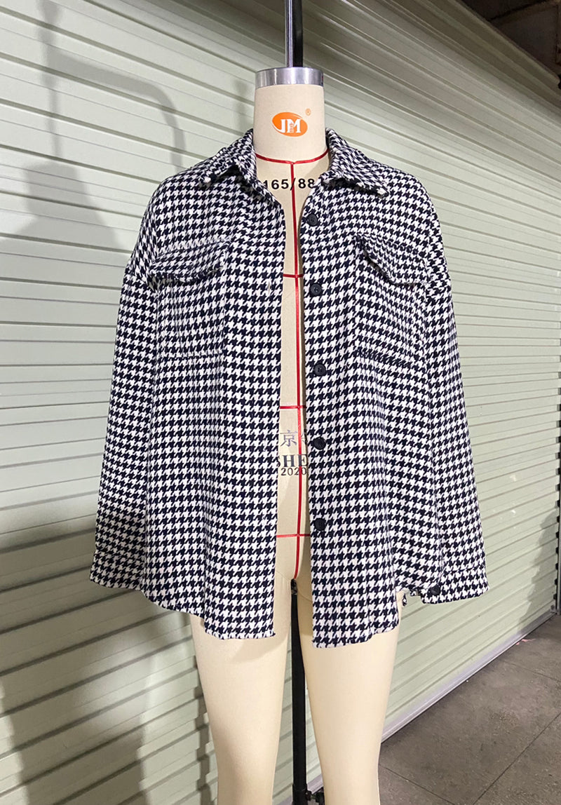 Houndstooth Brushed Shacket Coat