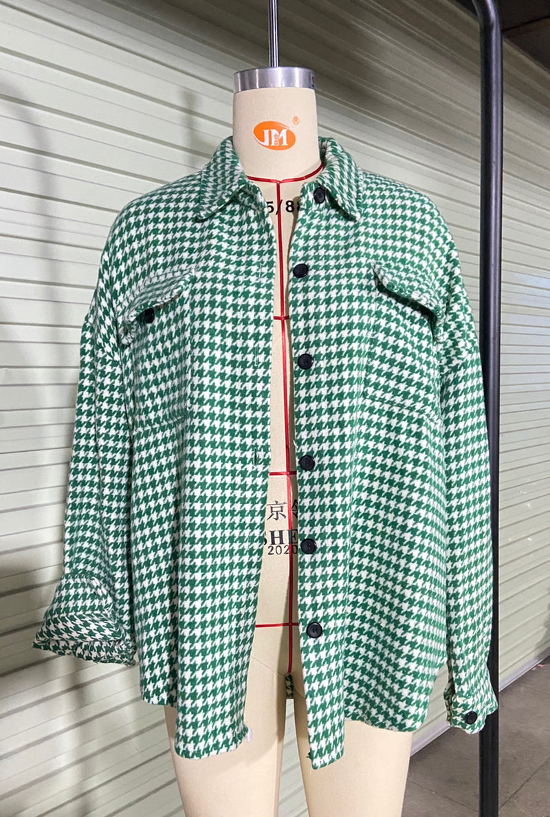 Houndstooth Brushed Shacket Coat