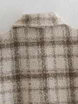 Plaid Woolen Loose Lapels Two-Color Coat for Women