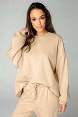 Casual Solid Color Loose round Neck Women Long Sleeved Fleece Set