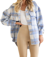 Women Clothing Plaid Large Pocket Coarse Wool Coat