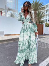 Women Wear Spring Long Printed V-neck Long Sleeve Elegant Dress