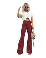 Pure Color Corduroy Elegant Women Trousers Bootcut Trousers High Waist Casual Pants