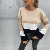 Style Casual Women Wear Stitching Long Sleeve Bottoming Sweater