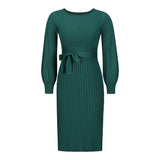 Women Autumn Winter Knitting Dress Slim-Fit Pleated Mid-Length Bottoming Sweater Skirt