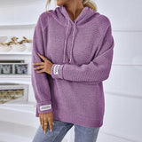 Solid Color Pullover Women Knitwear Hooded Drawstring Sweater Women