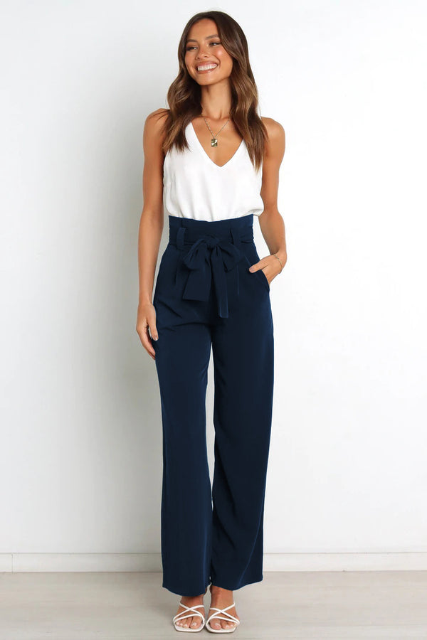 Fashion Style Workwear Women Dress Work Pant Casual All-Matching Wide Leg Trousers with Belt Commuting Pants Summer