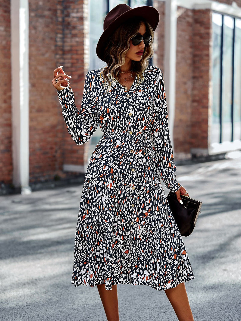 Long Sleeve Printed Dress Women