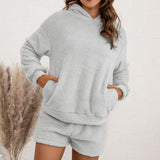 Plush Hooded Sweater Set Casual Homewear Double-Sided Plush Two-Piece Set for Women