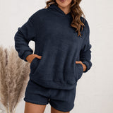 Plush Hooded Sweater Set Casual Homewear Double-Sided Plush Two-Piece Set for Women