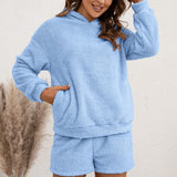 Plush Hooded Sweater Set Casual Homewear Double-Sided Plush Two-Piece Set for Women