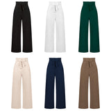 Fashion Style Workwear Women Dress Work Pant Casual All-Matching Wide Leg Trousers with Belt Commuting Pants Summer