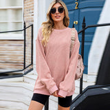 Casual Oversize Solid Color Pullover Women Autumn Winter Thread Knitted Long Sleeved Sweater Women