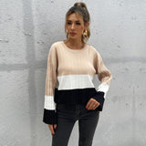 Style Casual Women Wear Stitching Long Sleeve Bottoming Sweater