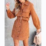 Waist Tight Street Trendy Corduroy Dress