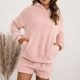 Plush Hooded Sweater Set Casual Homewear Double-Sided Plush Two-Piece Set for Women