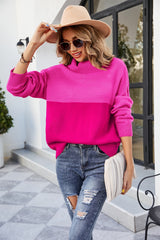 Women Contrast Color Turtleneck Knitwear Women Color-Block Crew Neck Sweater