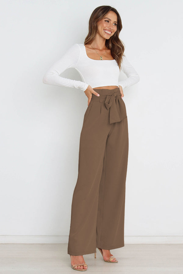 Fashion Style Workwear Women Dress Work Pant Casual All-Matching Wide Leg Trousers with Belt Commuting Pants Summer