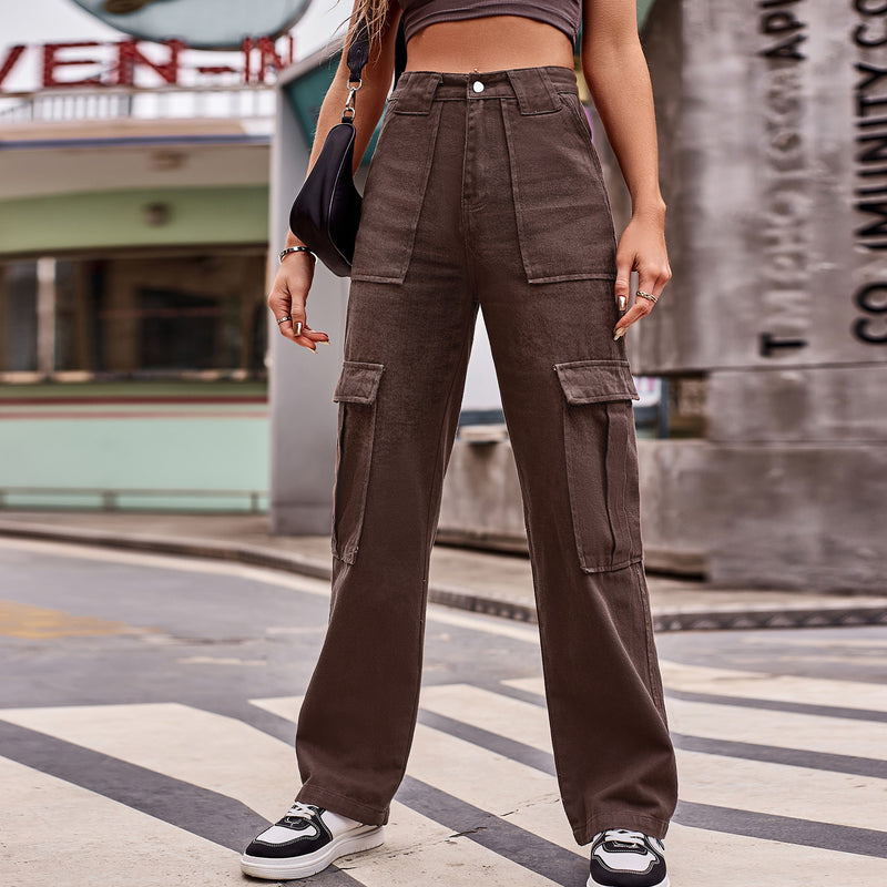 Trade Women Clothing Multi Pocket Cargo Pants Loose Casual Denim Trousers Women