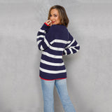 Sweater Patchwork Stripes Sweater Pullover round Neck Sweater for Women